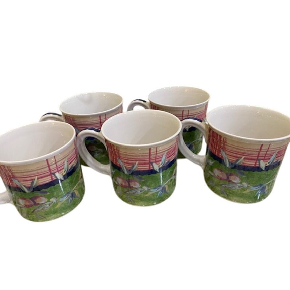 Tracy Porter Stonehouse Farm Collection Set of 5 Coffee Cups Mugs Green Red